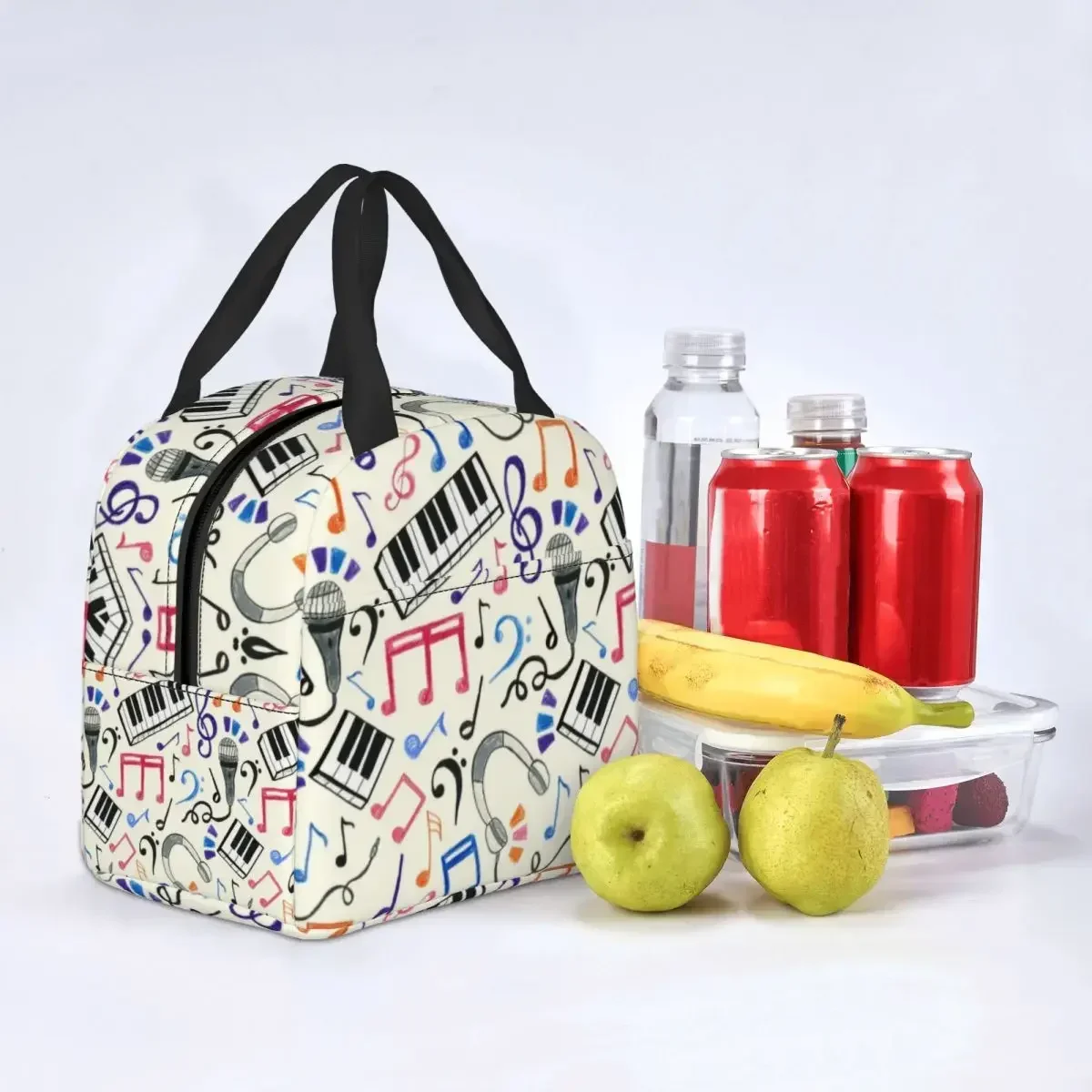 Custom Music Notes Lunch Bag Women Cooler Thermal Insulated Lunch Box for Kids School