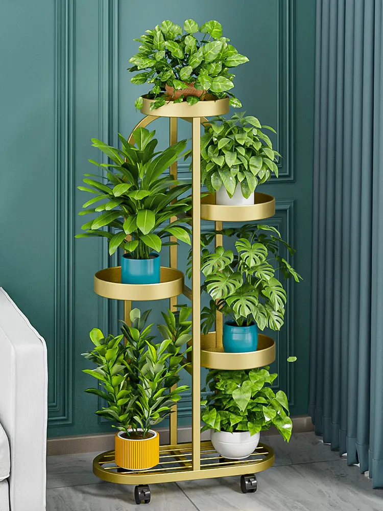 

Flower rack living room floor to ceiling balcony storage rack 2024 new mobile plant placement flower pot rack multi-laye