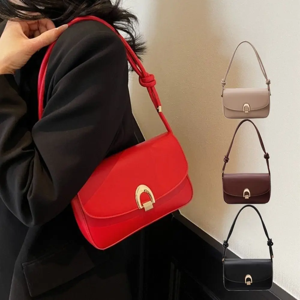 

Korean Vintage Buckle Shoulder Bag Leisure Adjustable Women's Armpit Bag Cuasal Solid Color PU Leather Handbag Underarm Bag