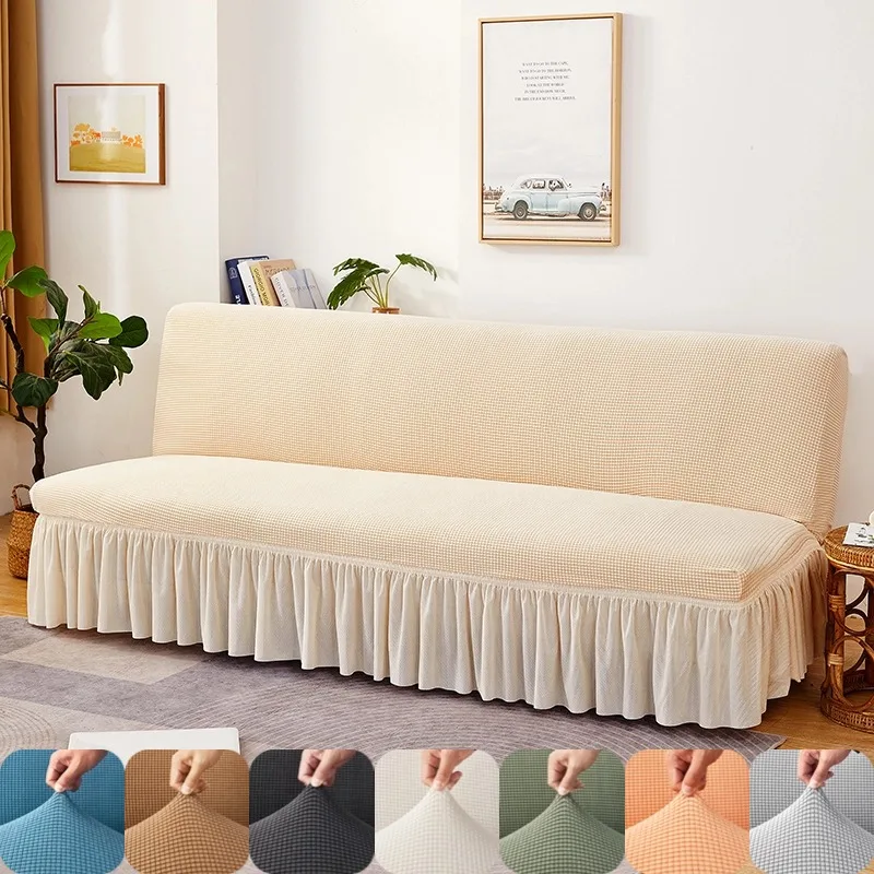 

Poalr Fleece Sofa Bed Cover Stretchable Armless Sofa Slipcover All-inclusive Universal All-Season Foldable Sofa Bed Protector