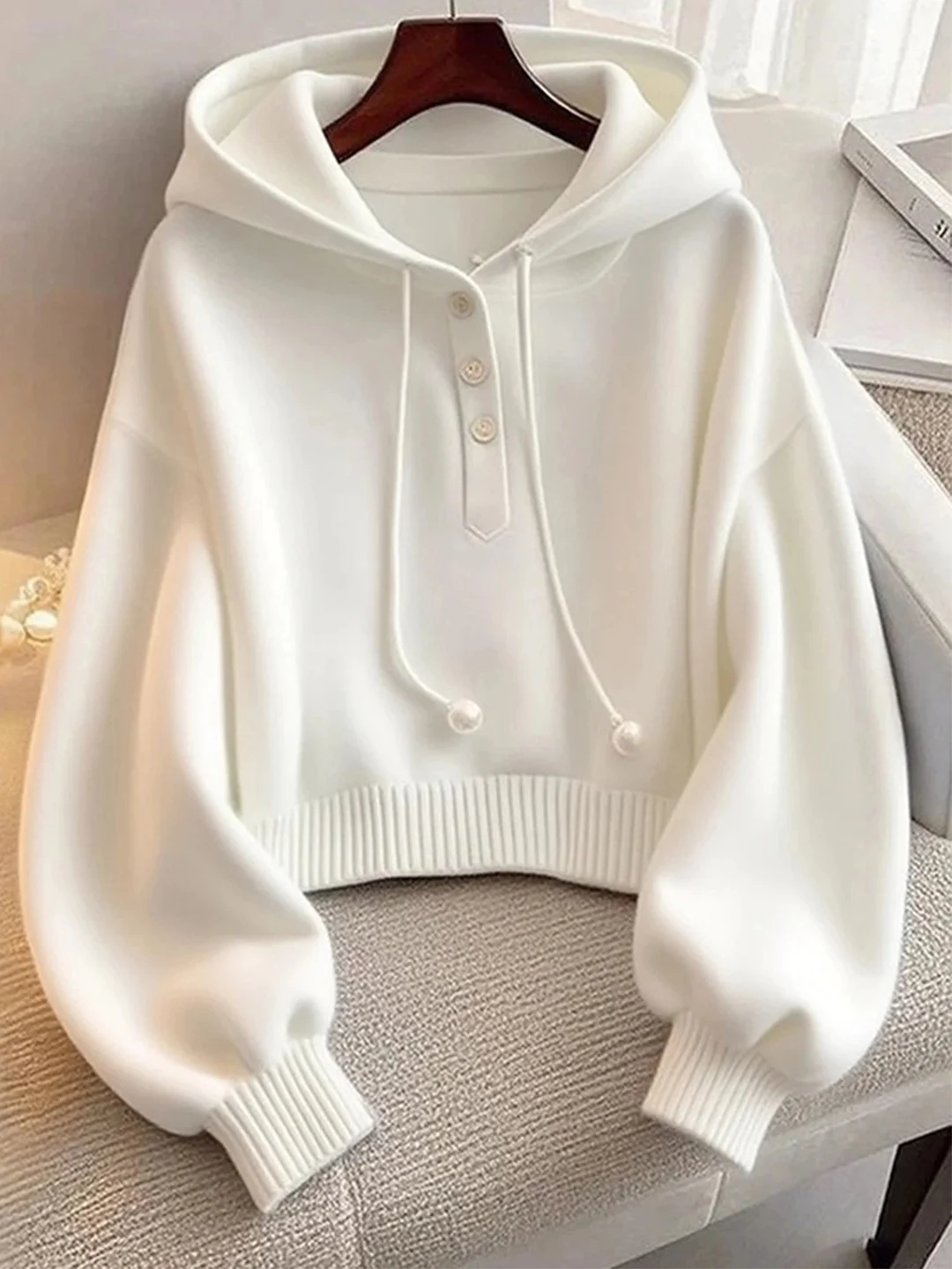 Women's Knitted Hoodie Jacket Autumn New Style Small Size Base Shirt Beautiful Top Loose Fit Long Sleeve  Color Commute