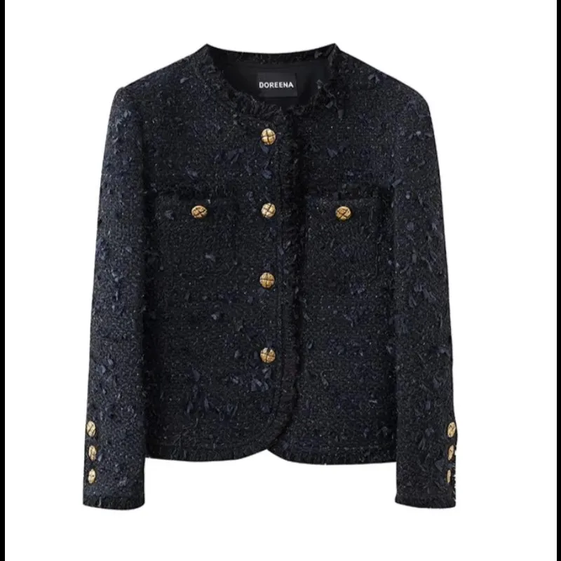 Luxury Tweed Short Coat for Women, Small Fragrance, O Neck, Tassel, Simple, Casual, High Quality, French Fashion, Autumn, Winter