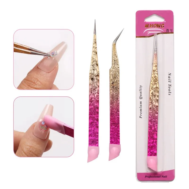 Tweezers Multifunctional Double Headed Tweezers Nail Clipping Sticker Tape Silicone Pressing Rod Tool 2pc