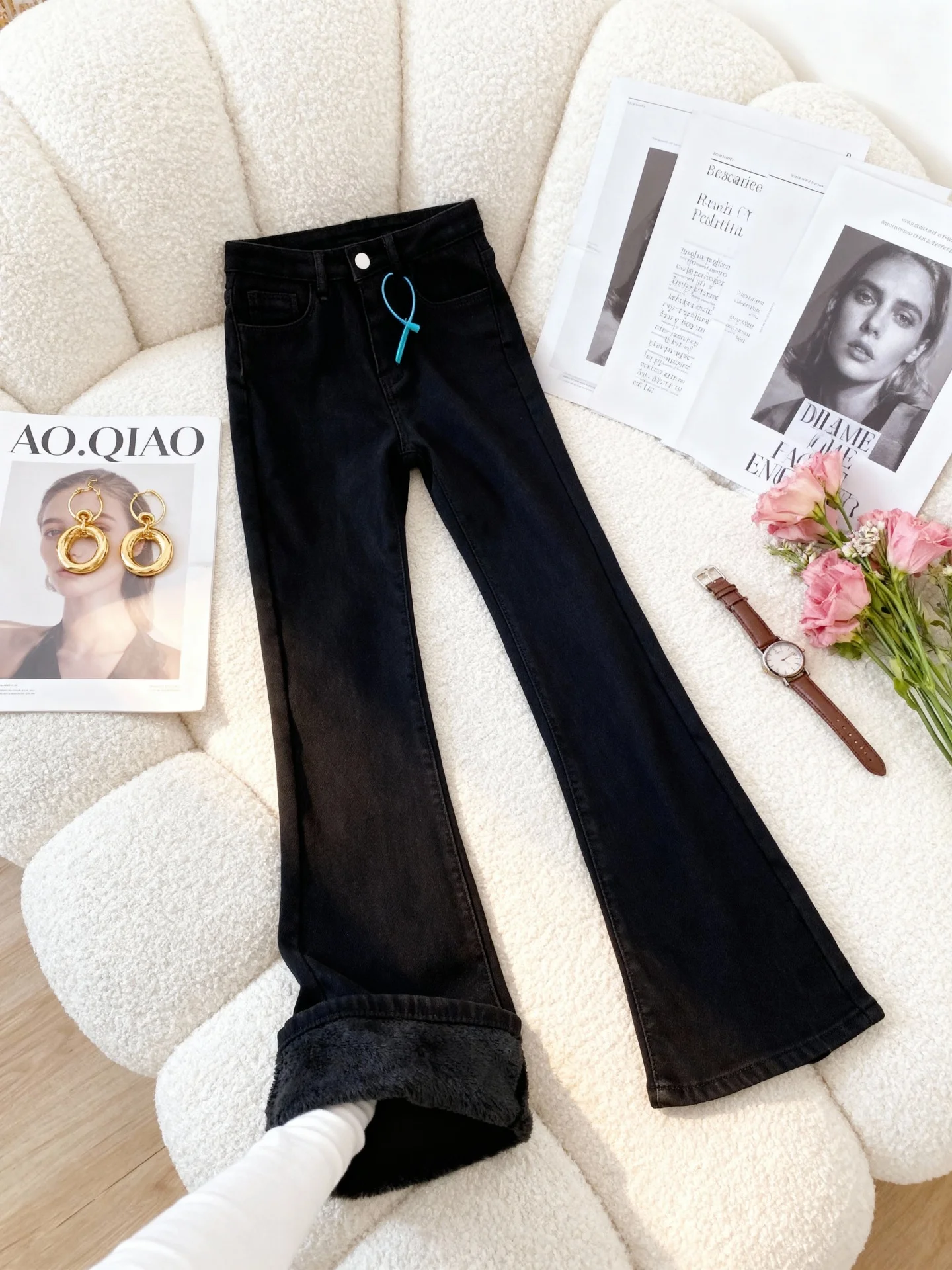 

Женские расклешенные джинсы с подкладкой Bla Fce, утягивающие эластичные брюки-клеш с высокой талией, повседневные удобные дышащие джинсовые джинсы