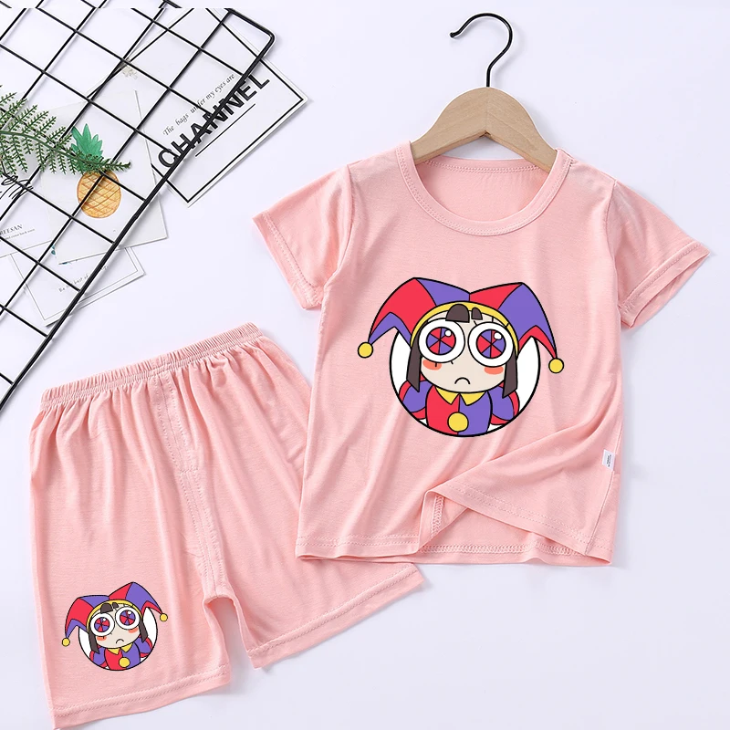 De Geweldige Digitale Circus Pyjama Set Pomn Jax Meisje Modal Nachtkleding 2 Stuks Tops Shorts Pak Pyjama Kawaii Cartoon Kids Nachtkleding