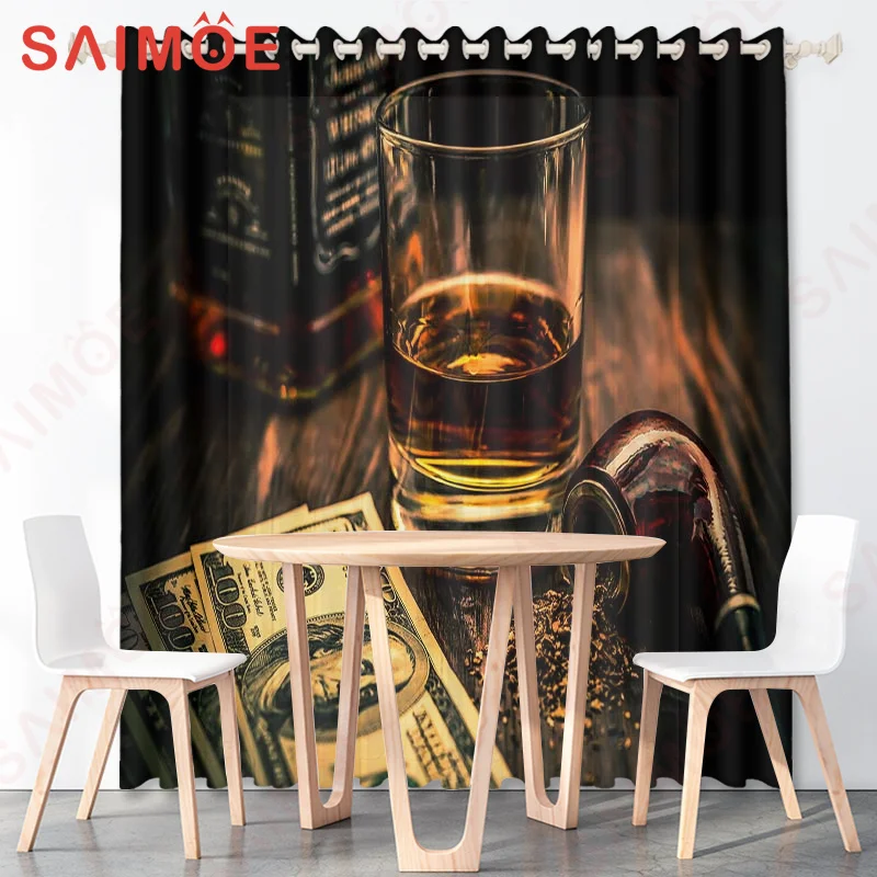 Romantic American Vintage Beer Wine 3D Curtains Figures Fruits Background Custom Thin Polyester Fabric Bar Decoration with Hooks