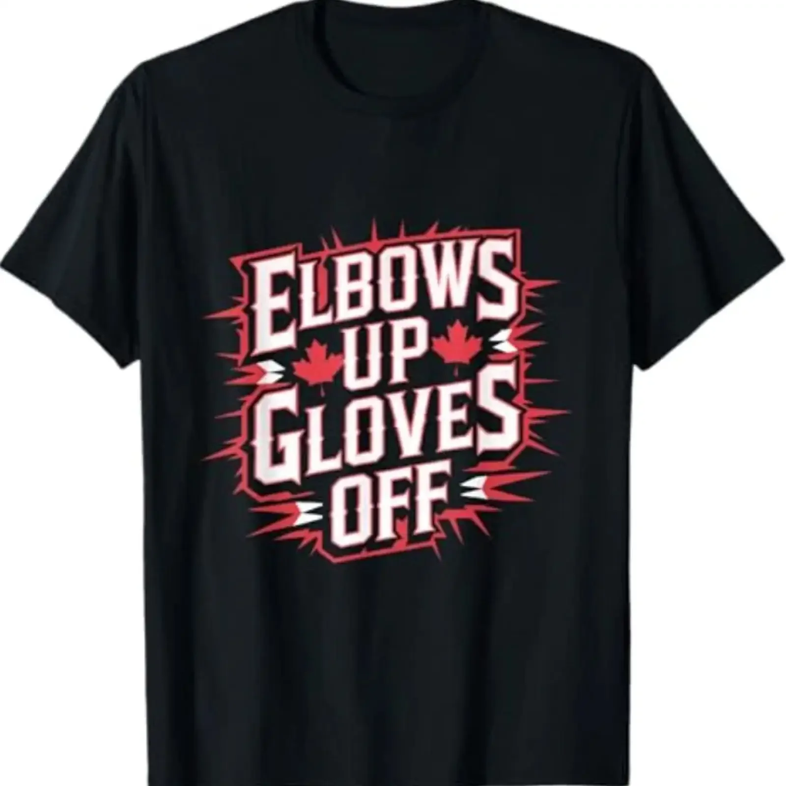 Elbows Up Gloves Off Hockey Funny Canada Flag Sports Humor T Shirt vintage Washed Slightly Casual Top For Everyday Wear fashion
