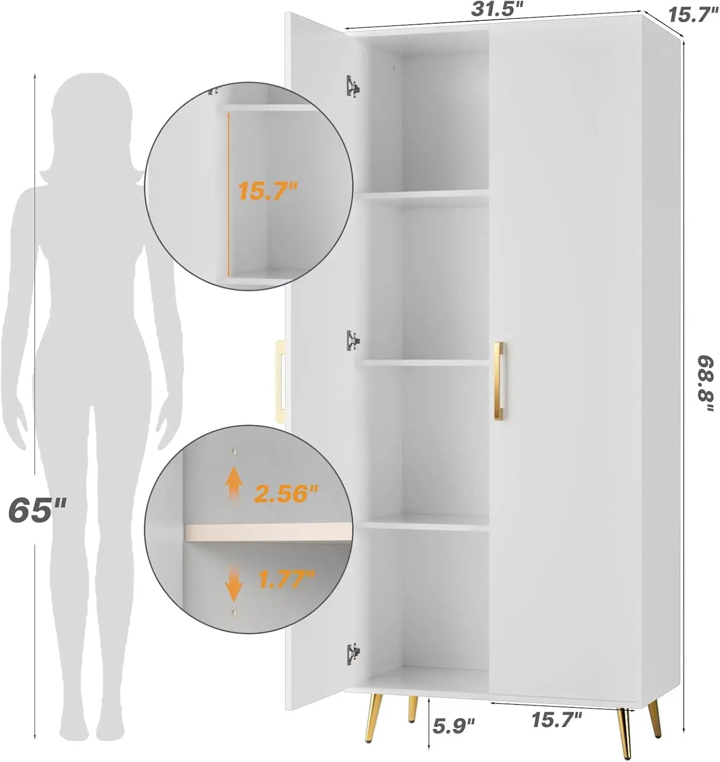 Tall Storage Cabinet Set of 2, Freestanding Kitchen Pantry Cabinet with Adjustable Shelf and Doors, Floor Storage Accent for Kit