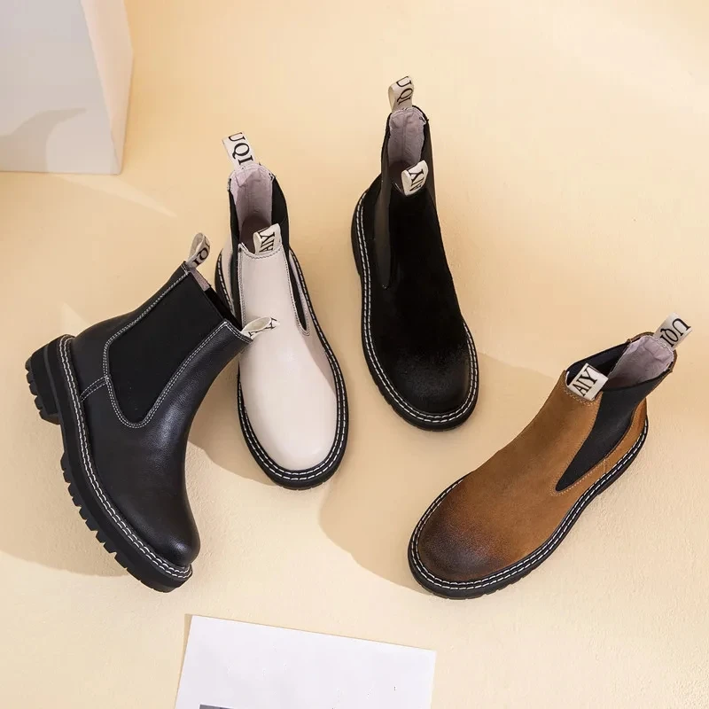 Women Winter Boots Sued Genuine Leather  New Fashion British Style Women Chelsea Boots Large Size 41　42　43 Female Ankle Boots