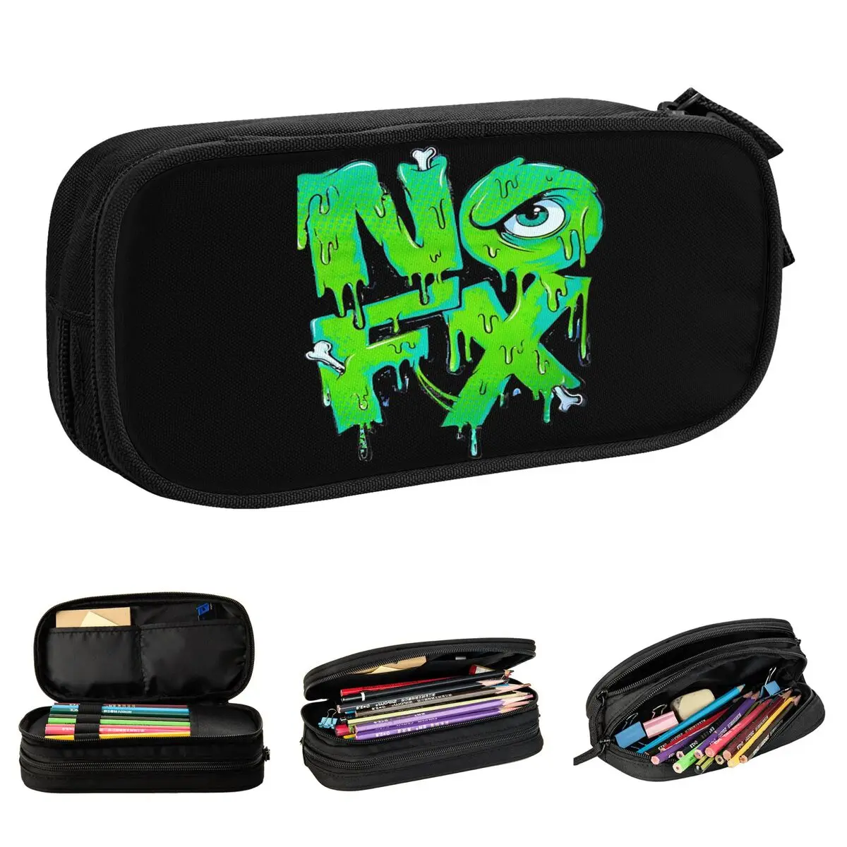 Cool NOFX Logo Pencil Case Fun Punk Rock Band Pen Box Pencil Bags Student Big Capacity School Supplies Cosmetic Pencil Box