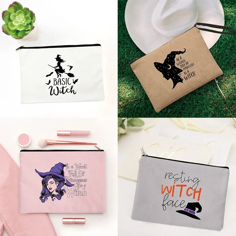 

Witch Print Canvas Zipper Makeup Bag Witchcraft Women Travel Lipstick Bag Skincare Storage Organizer Pencil Case Cosmetics Bags