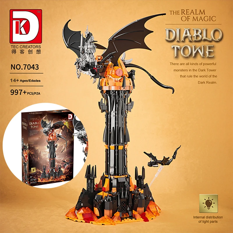 

997 шт., набор строительных блоков «Темная башня» со световыми кирпичами MOC, коллекционная игрушка Lord Castle Architecture для детей, взрослых, подарок для мальчиков 7043