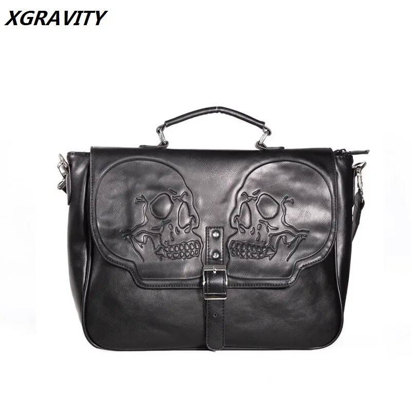 

2024 New Women Messenger Bags Ghost Motorcycle Punk Style Skull Rivet Tote Bag Crossbody Bags Men Leather HandBags Unisex H026