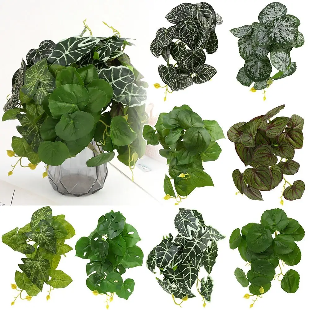 18 Leaves Artificial Plant Leaves Green Taro Tortoiseshell Leaf Simulation Greenery Grass Living Room Decor Party Supply