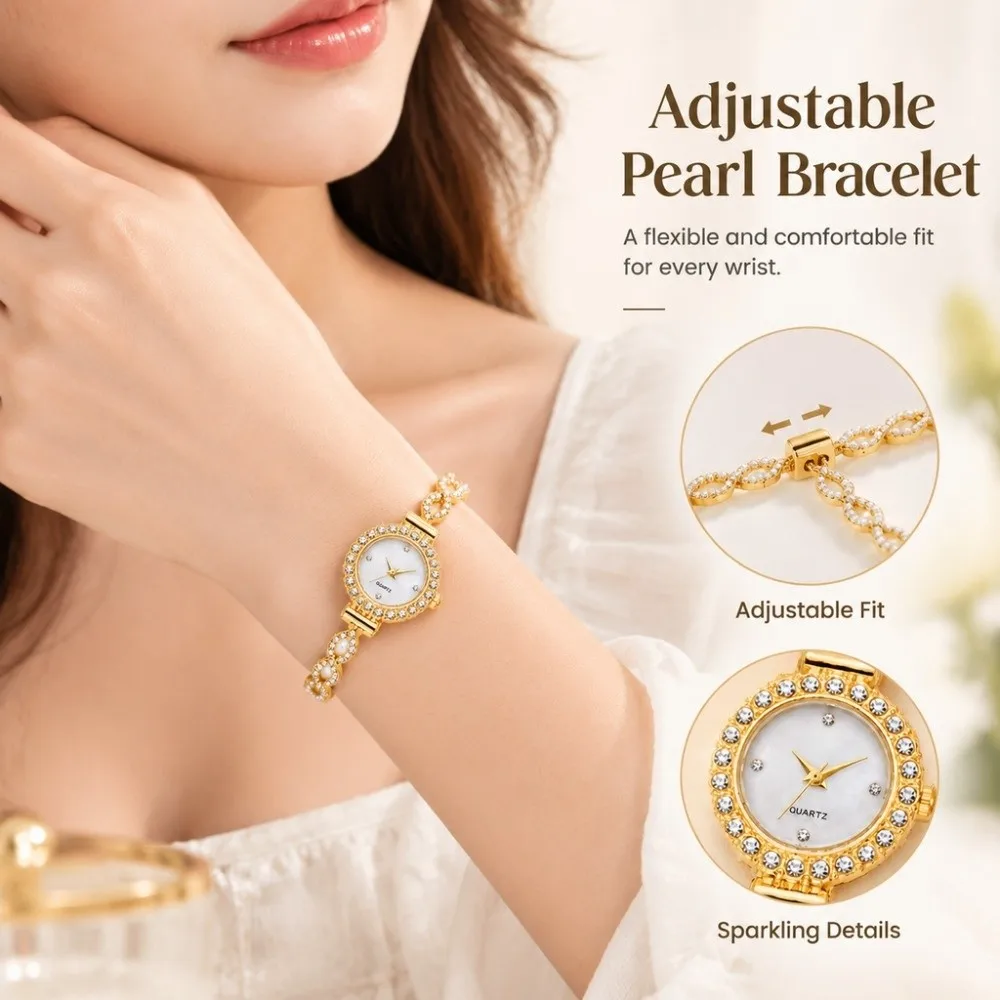New Rhinestone Quartz Watches Diamond Studded Watch Strap with Adjustable Bracelet Women Wristwatch Rotundity Shaped Watch Gift