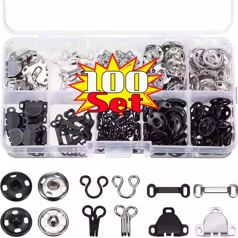 100Set Metal Trousers Suit Pants Hook Button Skirt Trousers Garment Invisible Hooks DIY Pants Adjustment Buckle Sewing Accessory