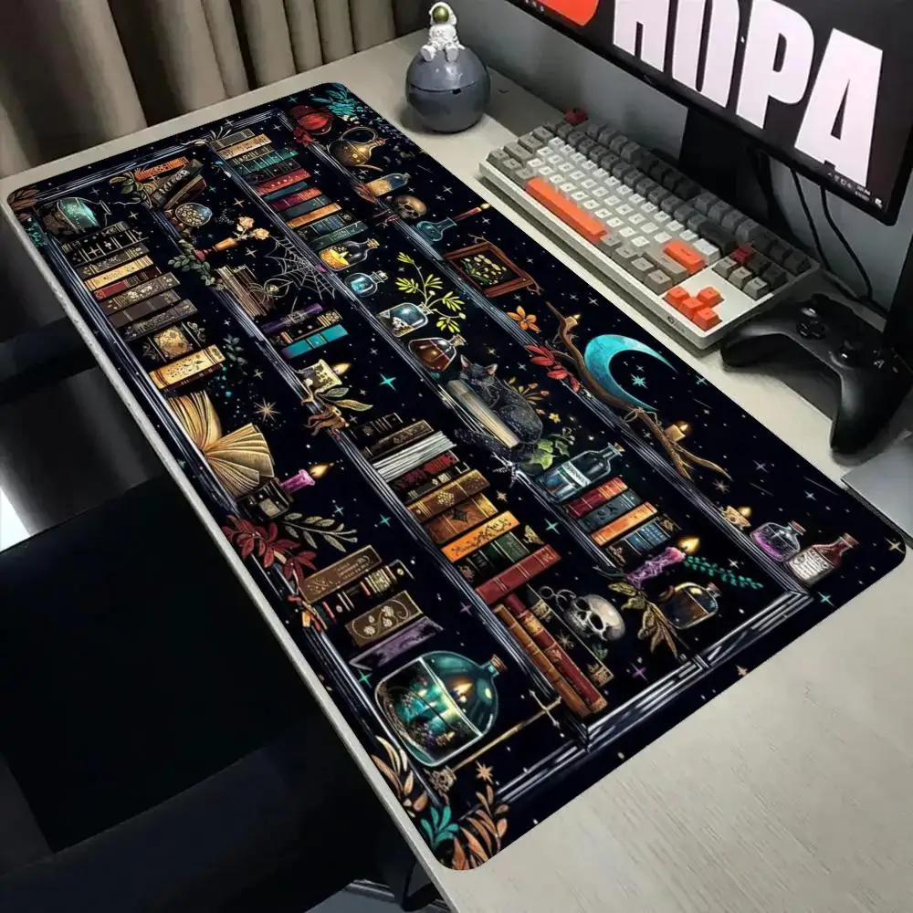 Large Mouse Pad Desk Mat Keyboard Pad Dark Witch Magic Bookshelf Potion Moon Vintage Mystical NonSlip Rubber Base Stitched Edge