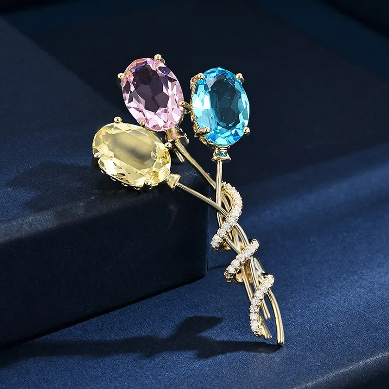 Cute Lucky Balloon Brooch For Women Shiny Colorful Cubic Zirconia Gold Tone Anti Slip Safety Pin Versatile Daily Commute Gift