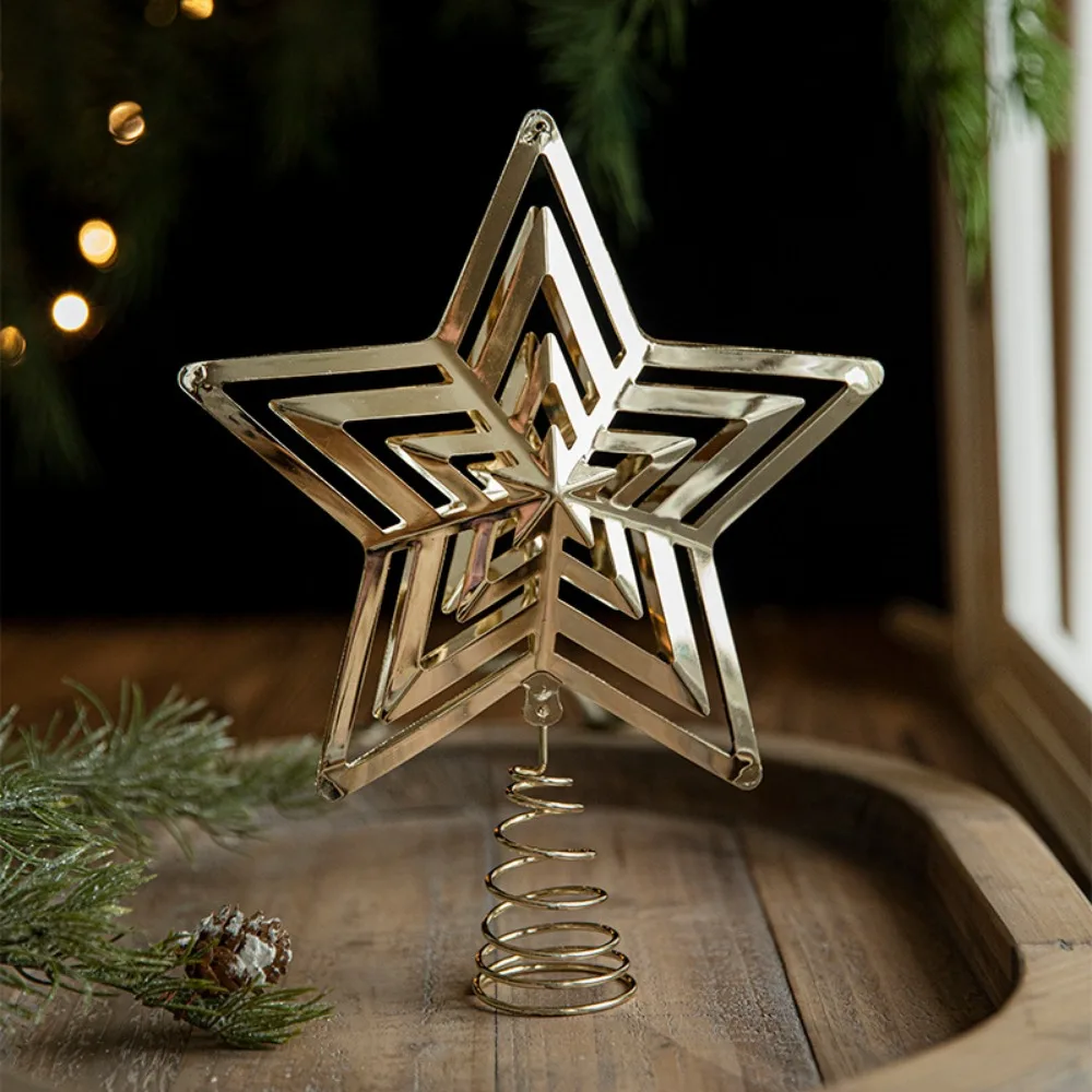 Metal Christmas Tree Topper Glittered Gold Star Hallow Tree Topper for Mas Tree Decoration Holiday Party Home Indoor Ornaments