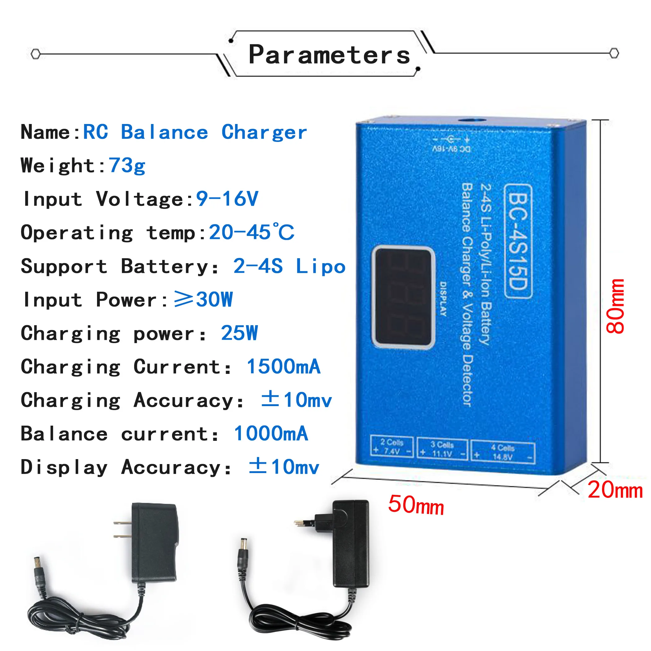 BC-4S15D RC Battery Balance Charger Voltage Detector LCD Digital Display 1500mA Charger for 2-4S Battery RC FPV Quadcopter Drone