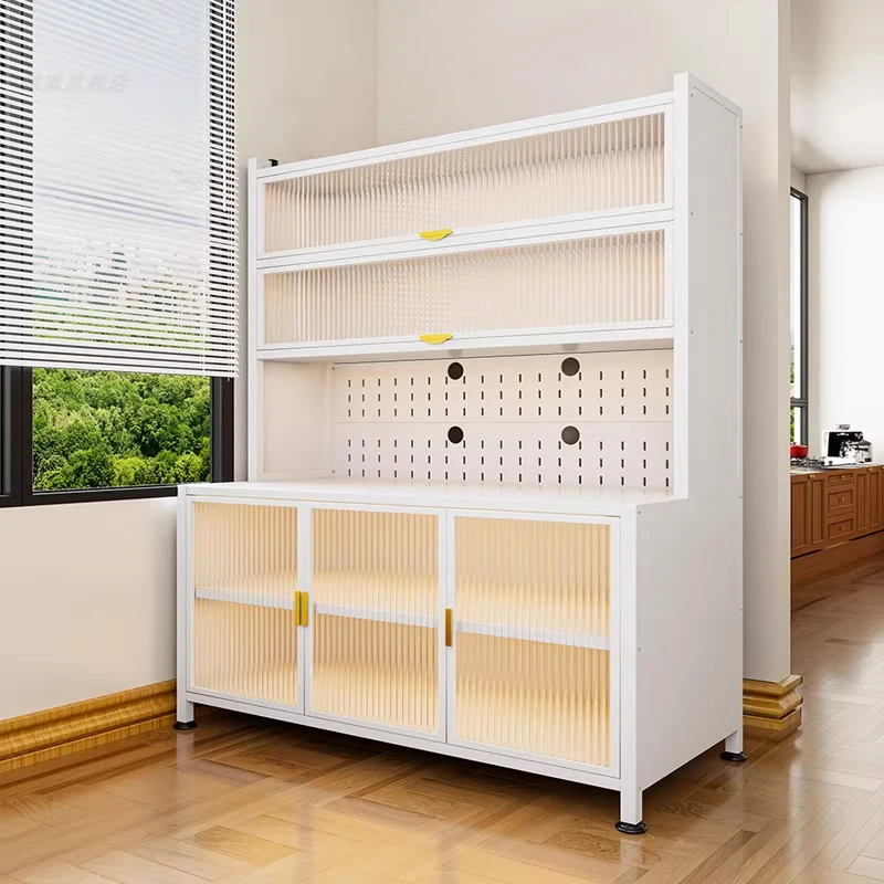 

standing Metal Waterproof Kitchen Cabinet Living Room Kitchen Dish Organizer Rack Shelf Storage Cabinet with Glass Doorspromote
