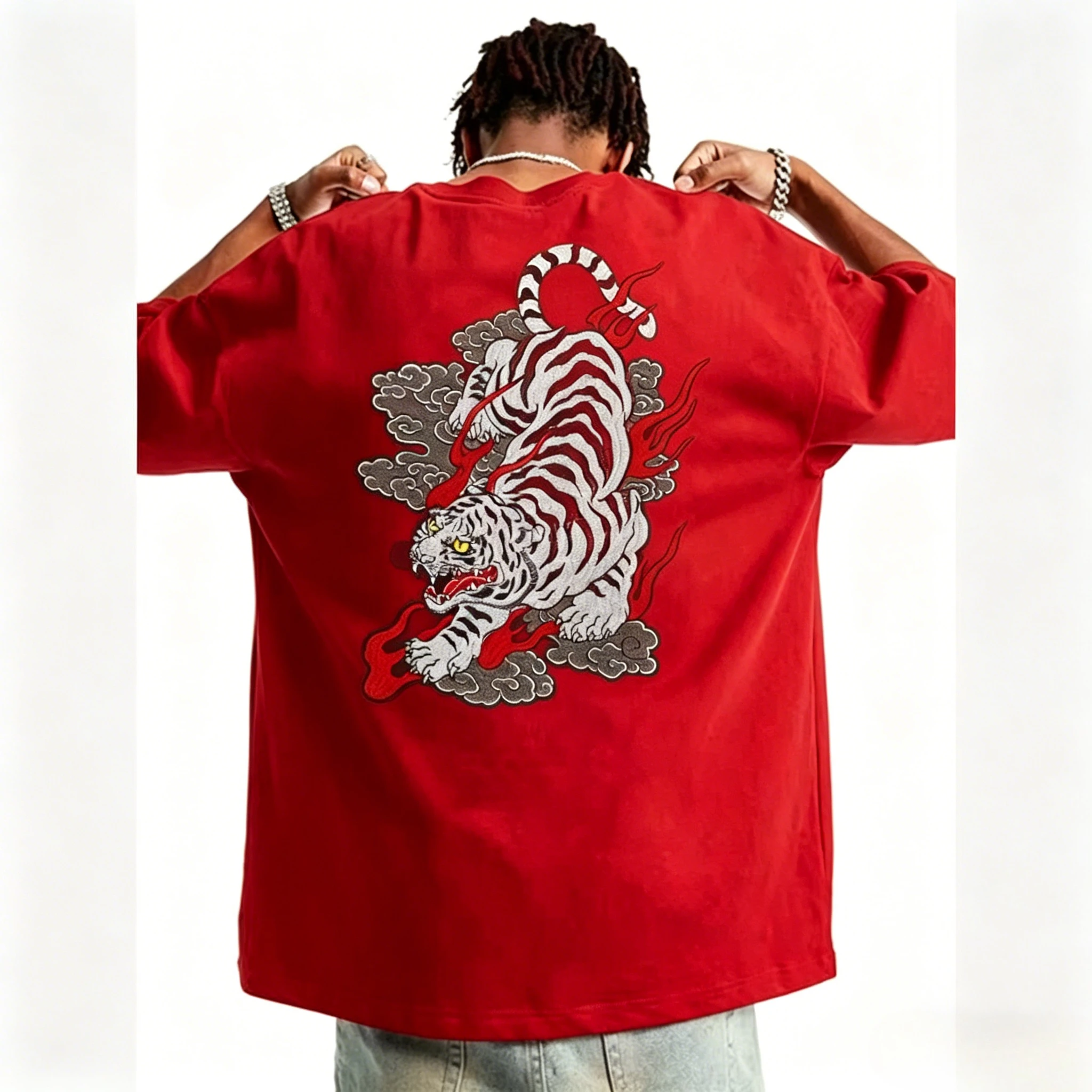 2026 Tiger Tattoo T-shirt Pure Cotton T-shirt, Men's Clothing Short Sleeved Shirt Pure Cotton Handsome Summer Top Shirt Ins Y2k