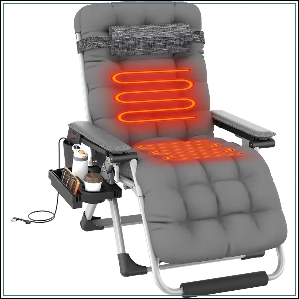 Heated Zero Gravity Chair XL Oversized Patio Recliner with Cup Holder