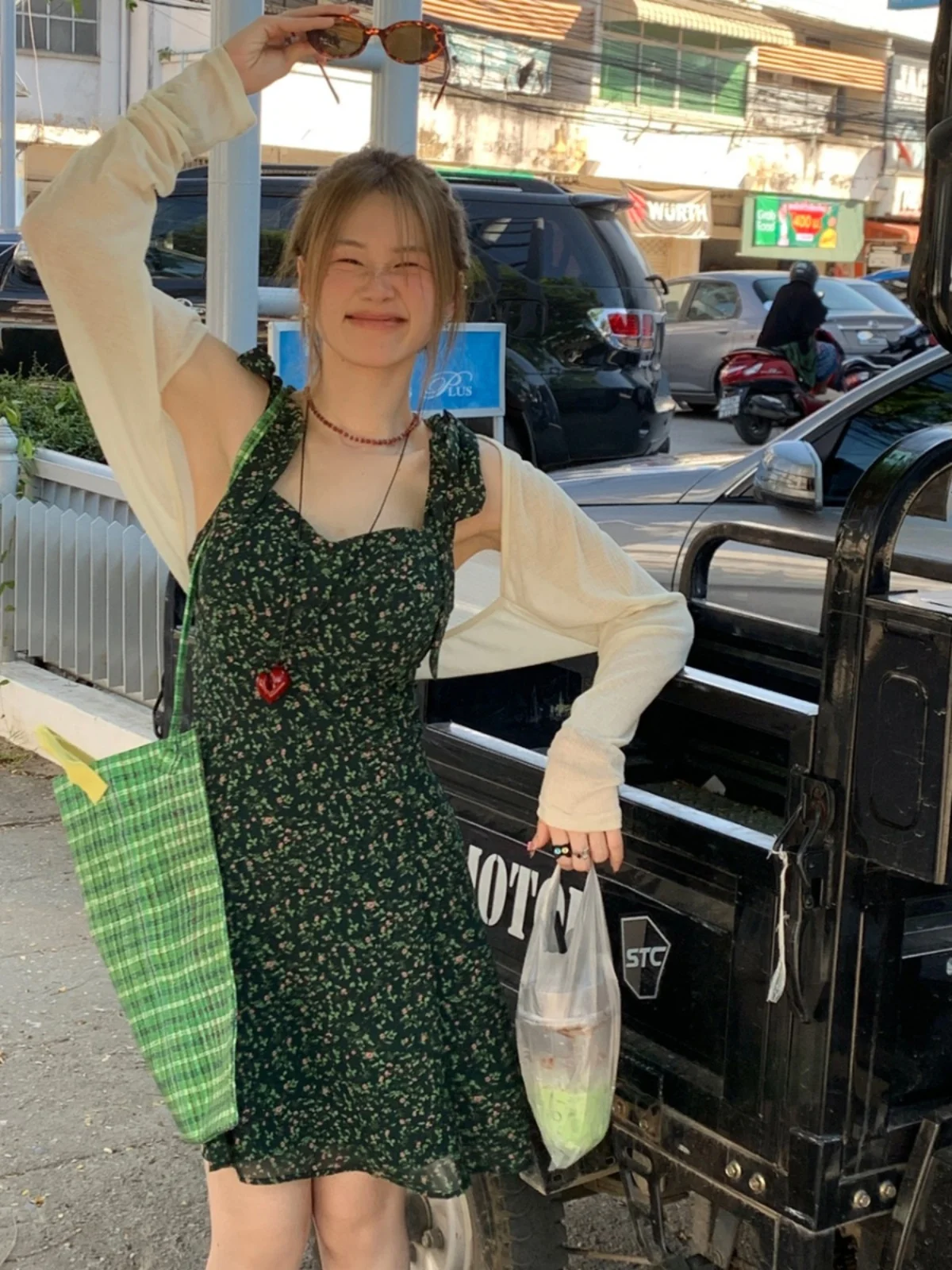 

plus Size Fashion Short Skirt Two-Piece Set Summer New Style Cardigan Coat Retro Floral Halter Dress Korean Style Slim Fit A-...