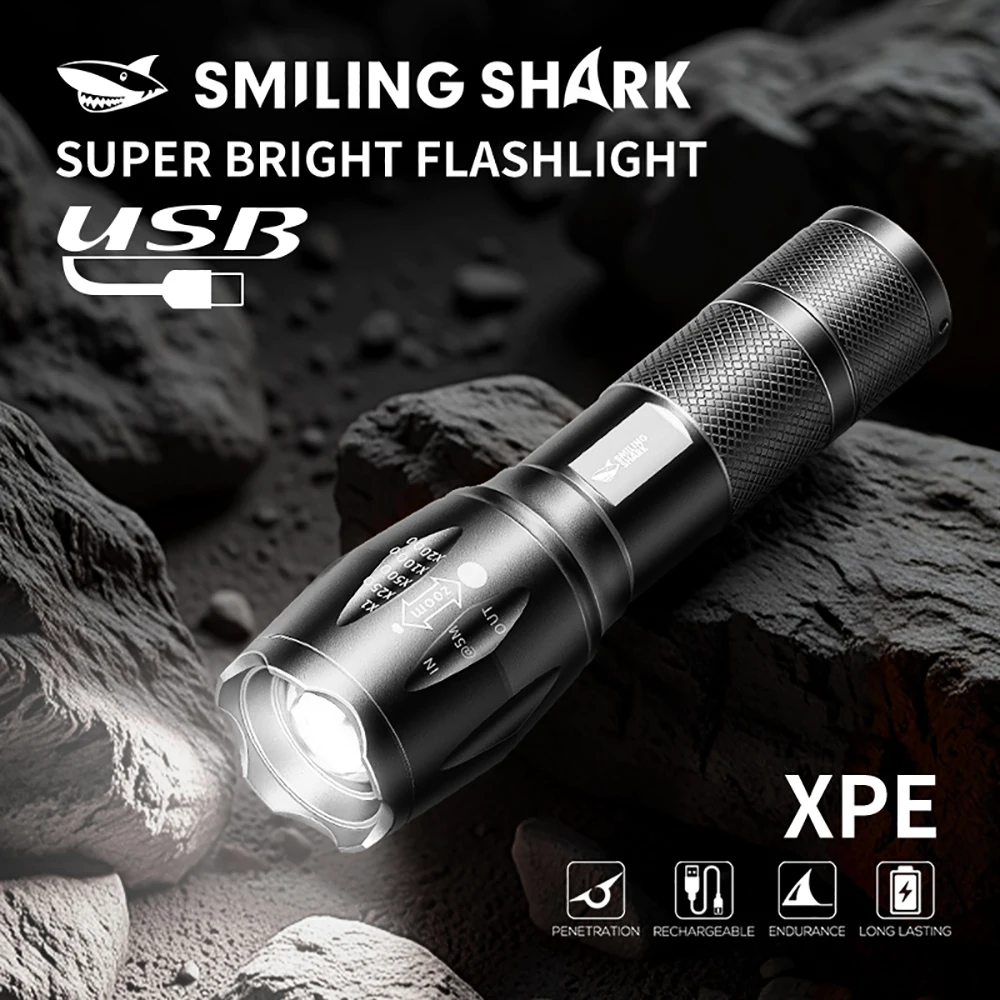 Lampe de poche Smilingshark SD-1003-WY, lampe de poche Super lumineuse et à luminosité réglable, lampe de poche Rechargeable pour urgence, Campi