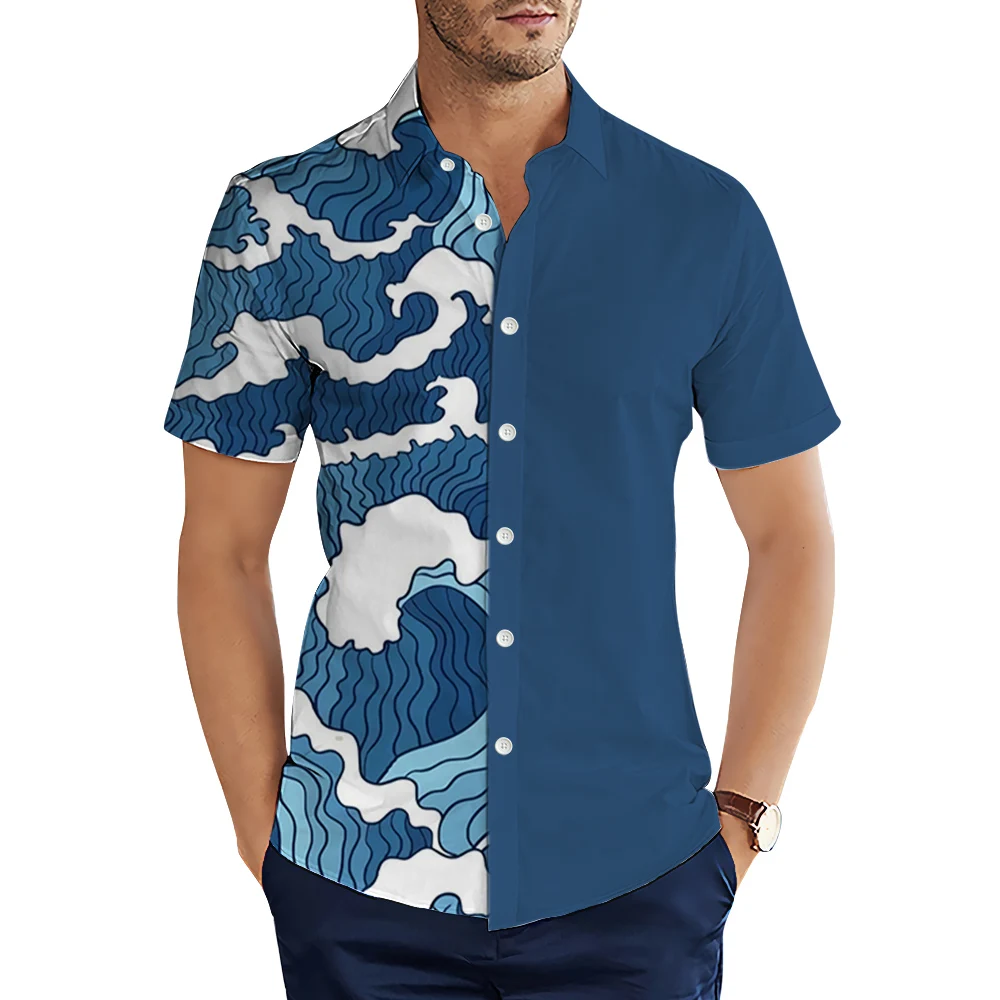 

Гавайские рубашки CLOOCL Ukiyo-e Kanagawa Surf с 3d-графическим принтом, летняя мужская рубашка с коротким рукавом, повседневные топы, Прямая поставка