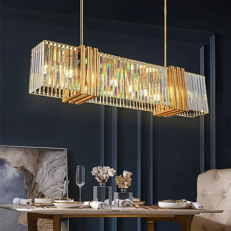 American Modern Luxury Crystal Led Chandelier Dining Room Kitchen Lustre Strip Hanging Lights Deco Indoor Lighting Fixtures