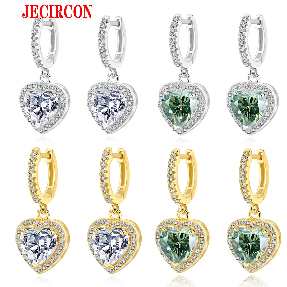 

JECIRCON Sparkling Moissanite Drop Earrings for Women S925 Sterling Silver Classic Heart-Shaped White Green Stone Ear Pendants