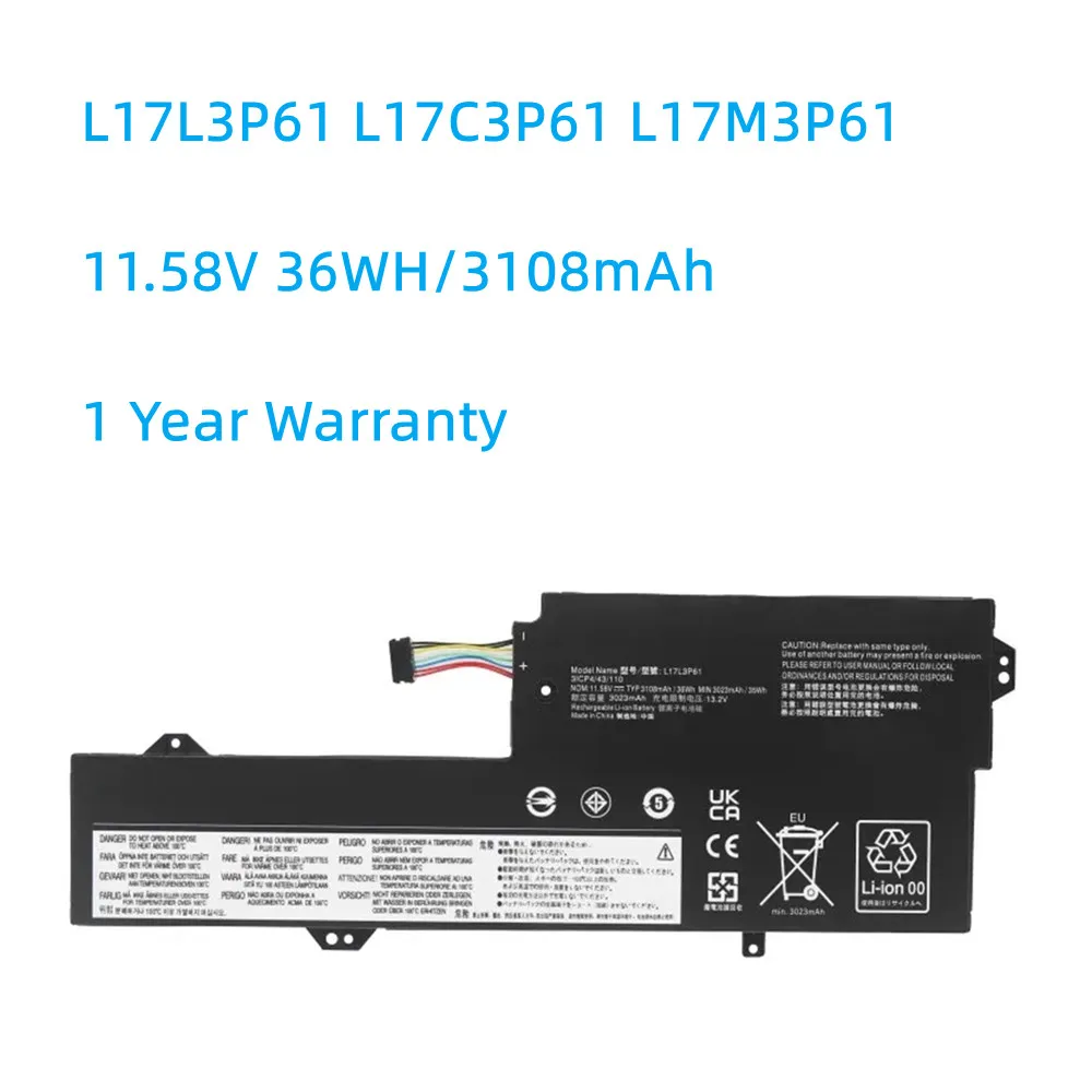 L17L3P61 11.58V 36Wh/3108mAh Laptop Battery for Lenovo Ideapad Yoga 720-12IKB 330-11IGM 320S-13IKB L17M3P61
