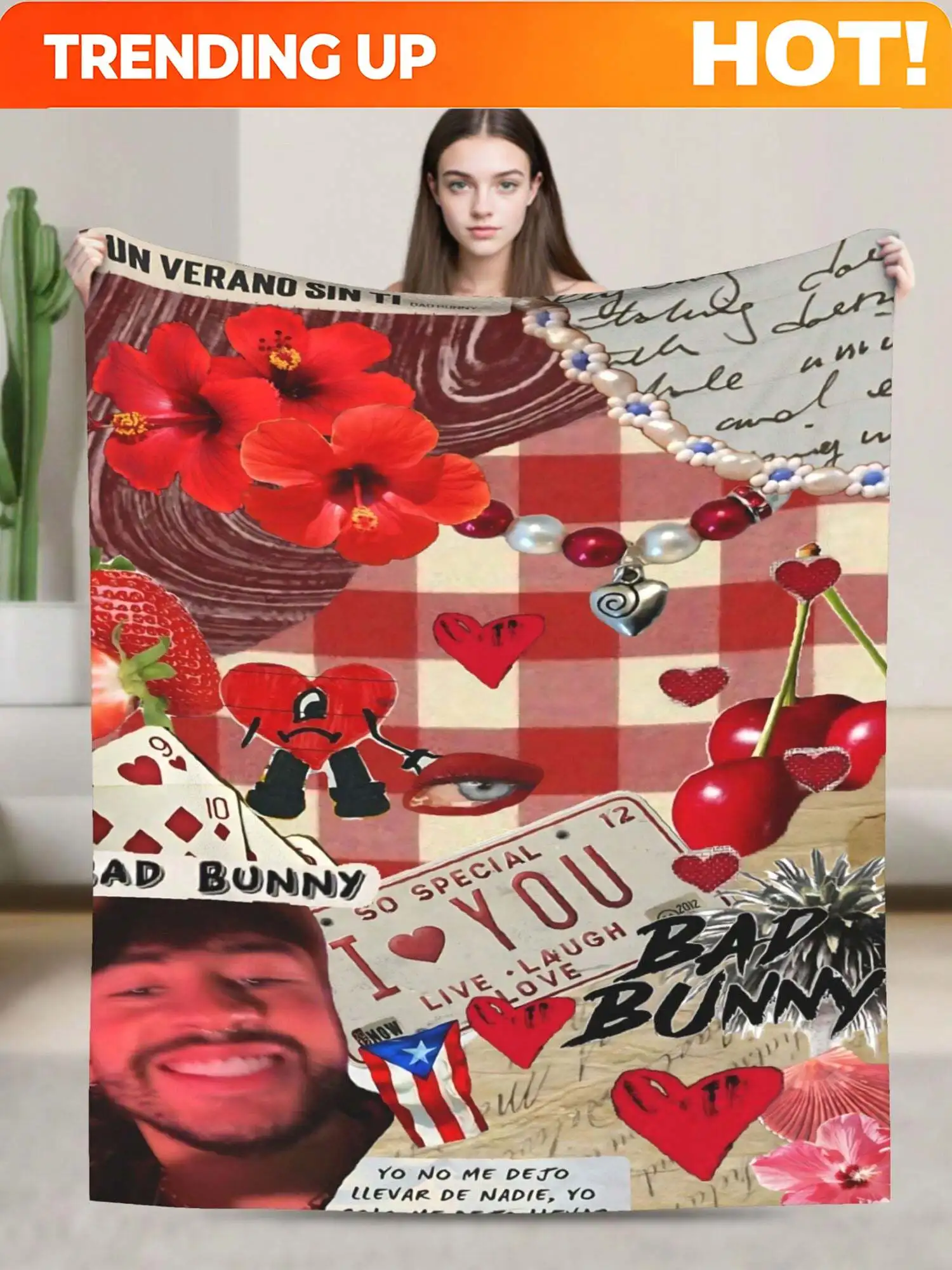 Customize Bad Merch Bunny Soft And Comfortable Warm The Wool Blanket Fan Suitable For Room Sofa Bed Car Lets Trip Camping Sofa D