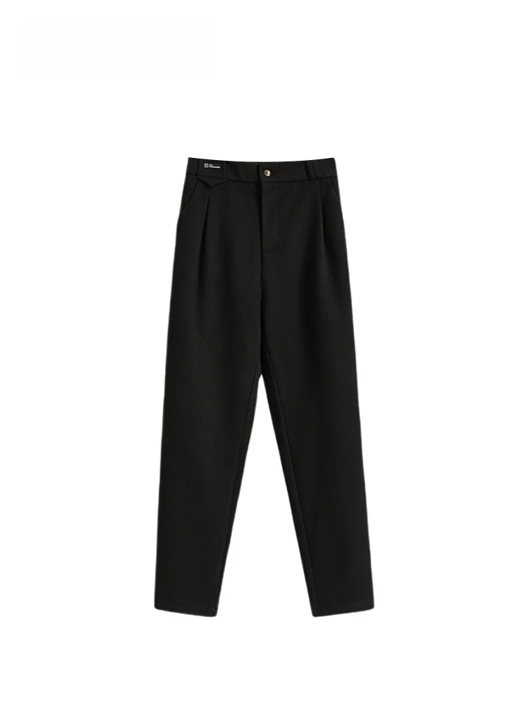 Spodnie garniturowe damskie z wysokim stanem i szerokimi nogawkami, plus size, koreański styl, zimowa moda, luźne spodnie damskie plus size.