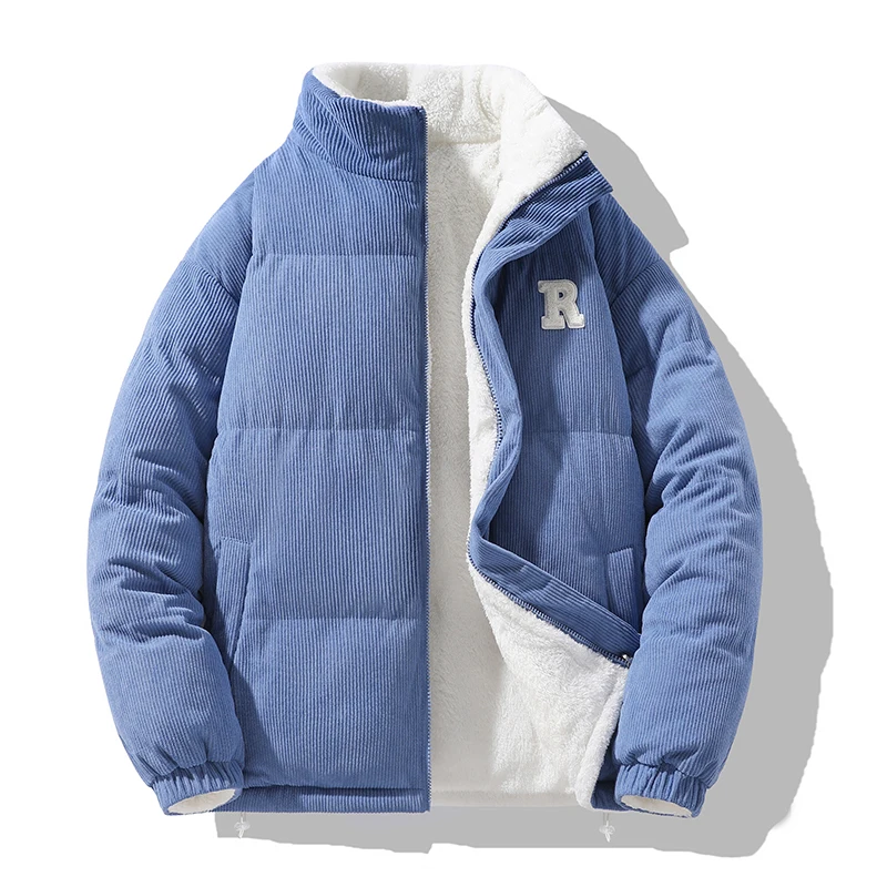 

Men Windbreaker Double-sided Wear Jackets Winter Men Windbreaker Bomber Stand Collar Jacket Hip Hop Streetwear Coat Solid Color