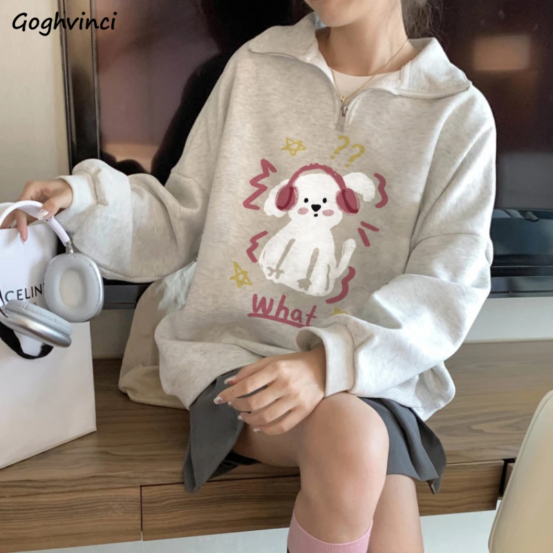 Felpe donna mezza zip colletto rovesciato stile Preppy Ins All-match Young Sweet Lovely Girls Slouchy Trendy moda coreana