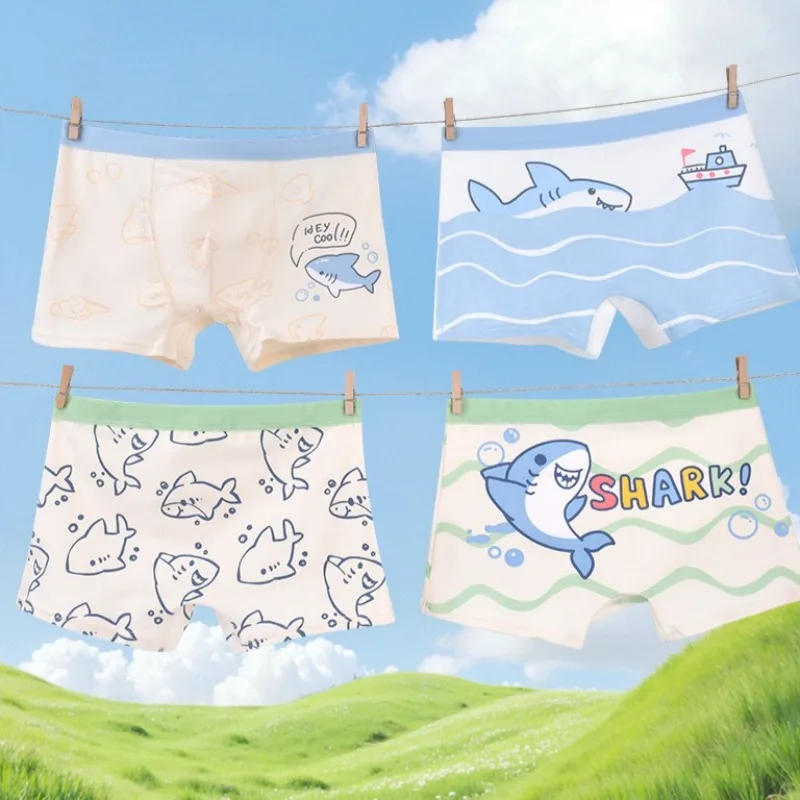 

4 шт., детское хлопковое мягкое антибактериальное нижнее белье для мальчиков, милые трусики с мультяшным принтом для детей от 3 лет, дышащие удобные трусики для маленьких детей