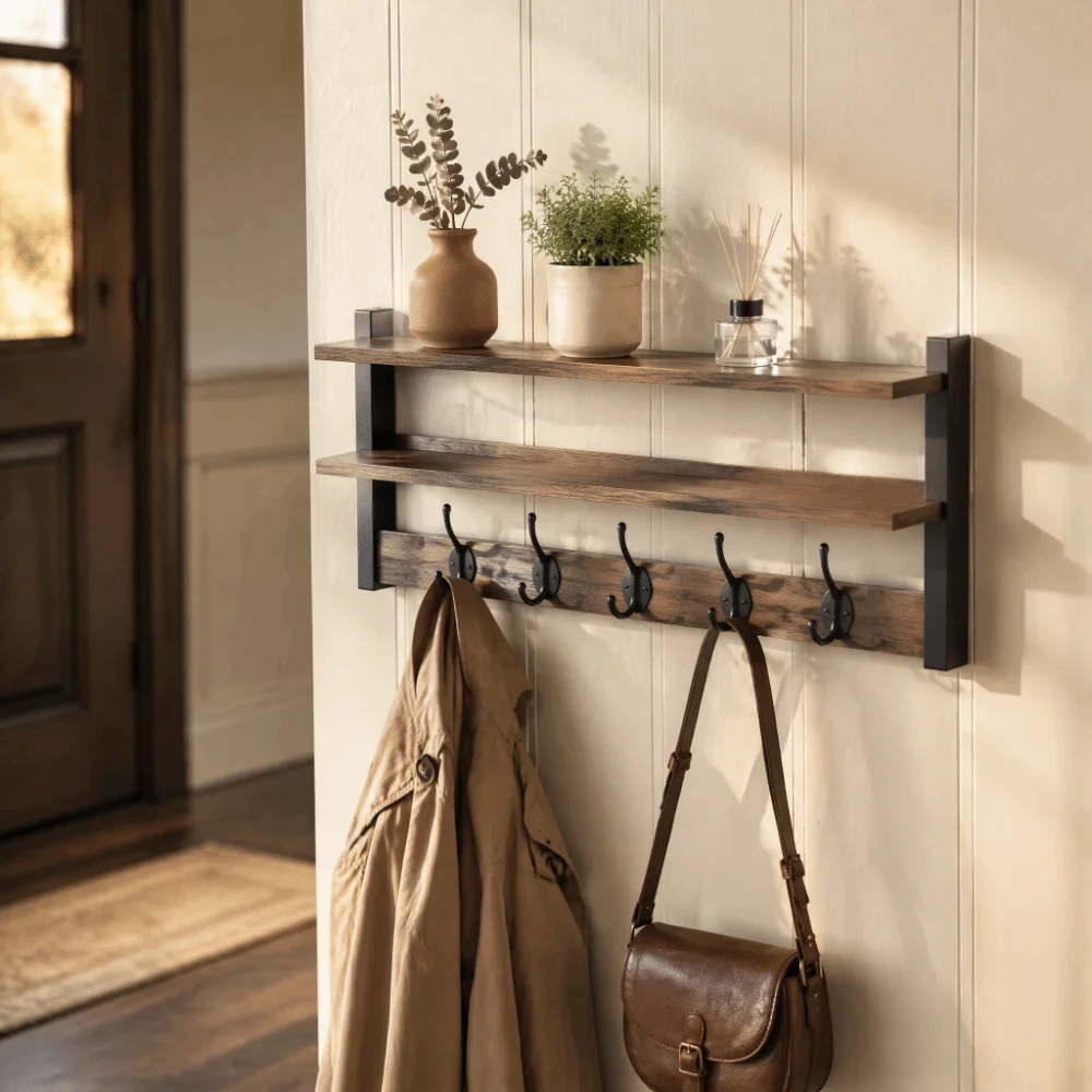 Solid Wood Wall-Mounted Floating Storage Shelf Decorative Display Shelf Space-Saving Multifunctional Organizer