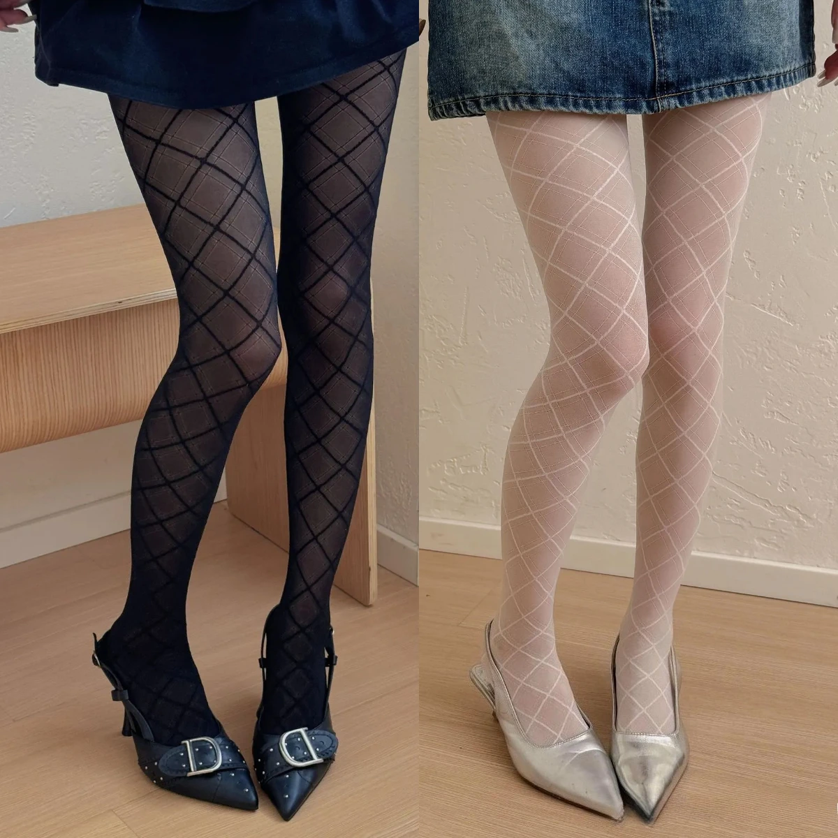 

Autumn and Winter New Women's Tights Rhombus Thigh High Stockings Pantyhose Women Lingerie Sexy Slim Stockings Tights Pantyhose