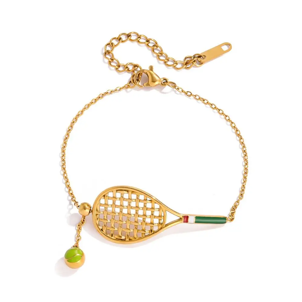 Metal Chain Tennis Racket Necklace Stainless Steel 18K Gold Plated Tennis Racket Bracelet Personalized Oil Drip Enamel