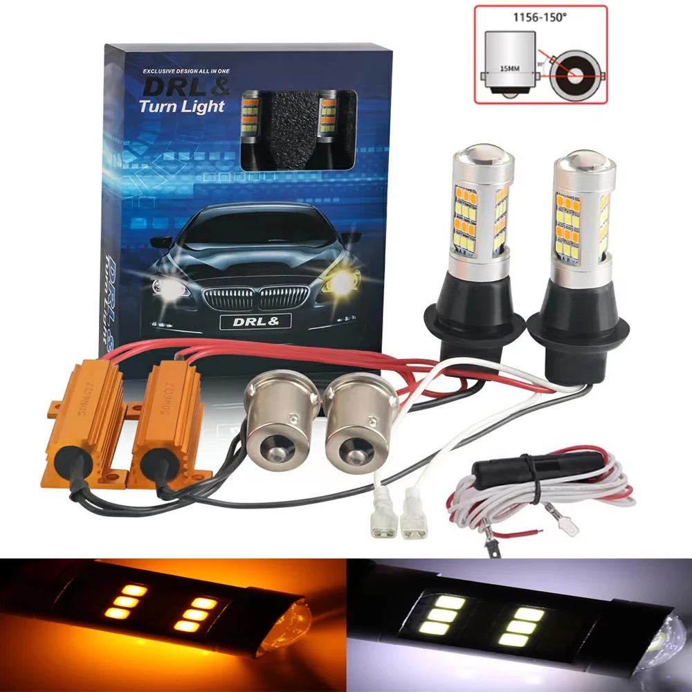 

2 шт. двухцветный указатель поворота Canbus 1156 BA15S P21W BAU15S PY21W 7440 W21W T20 DRL дневной ходовой переключатель белый янтарь 12 В