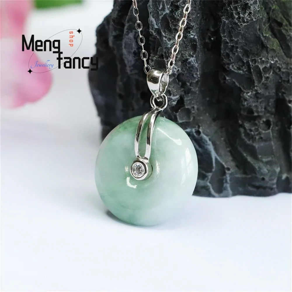 

S925 Silver With Natural Jadeite Peace Buckle Pendant Exquisite Elegant Simple High-grade Jade Jewellery Fashion Holiday Gifts