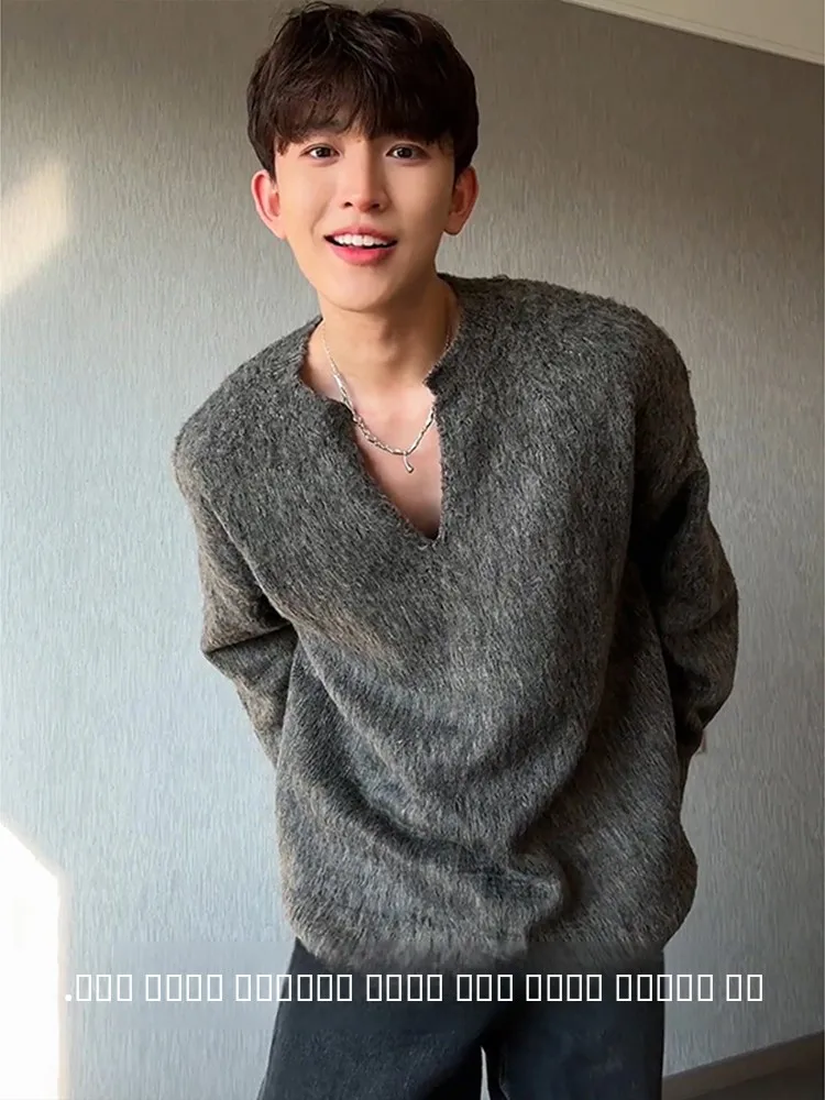 

Мужской свитер с V-образным вырезом, осенне-зимний, в корейском стиле, вязаный, премиум-класса, Haome