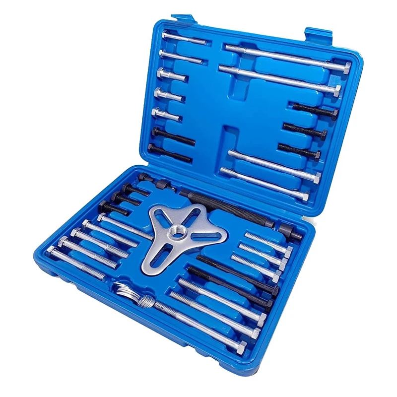 46Pcs Harmonic Balancer Puller Kit Power Steering Pulley Puller Installer Tool Set Steering Wheel Flywheel Puller Tool