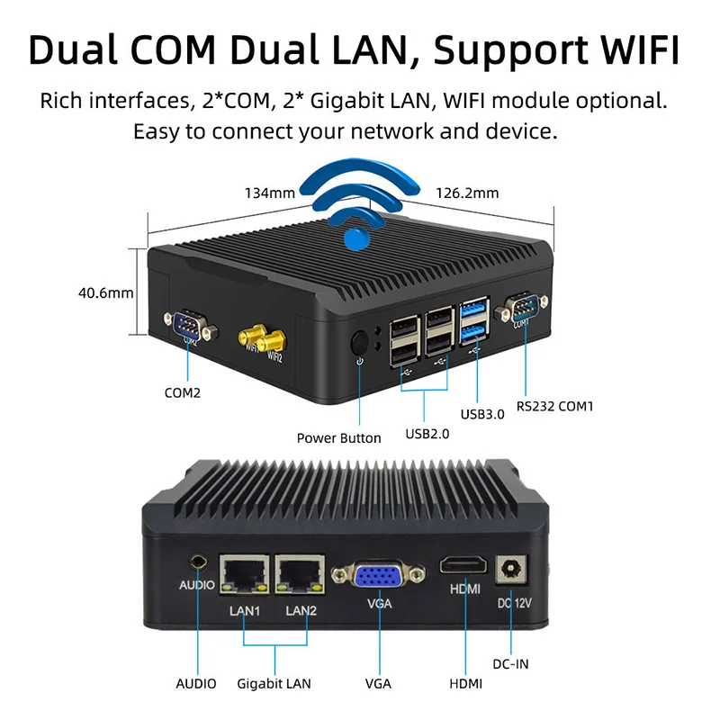 TexHoo Mini PC, Intel Celeron N2940, 4GB/8GB DDR3, 256GB SSD, Win 10 Portable PC, WiFi, BT, 2COM+2LAN ITX Service/Industria Host