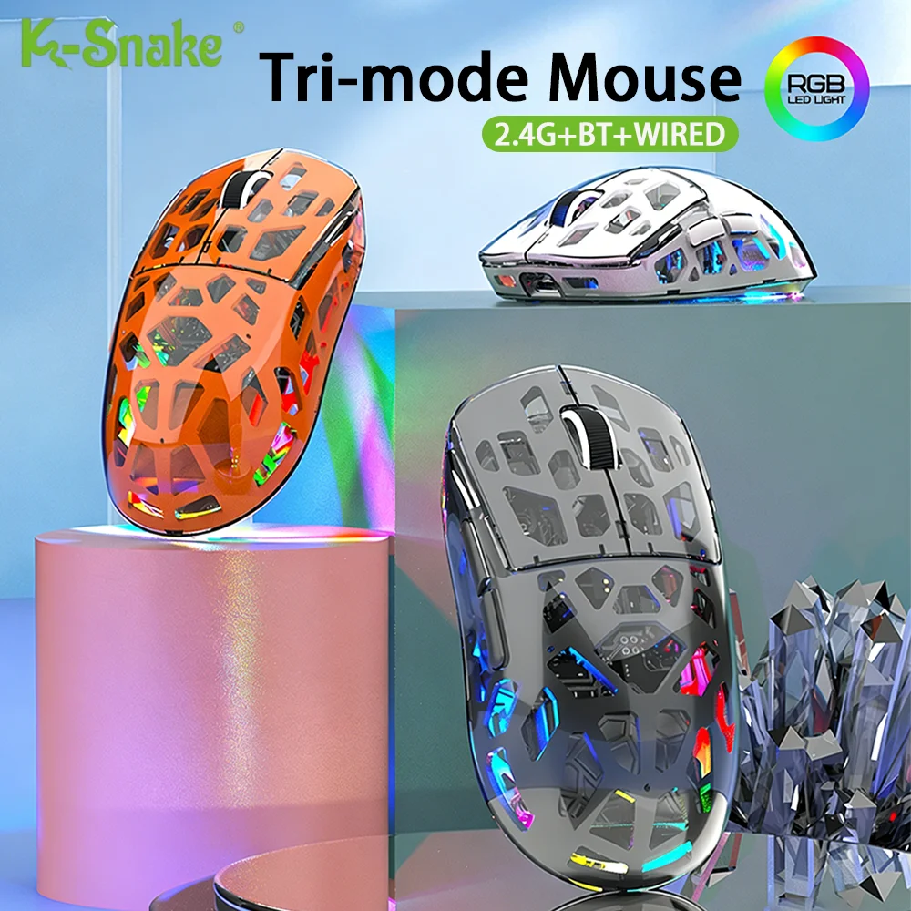 

Игровая мышь K-Snake Bluetooth Tri-mode (проводная/2.4G/BT) с RGB-подсветкой, 3600DPI, инженерный дизайн, для компьютера, ноутбука, офиса и игр