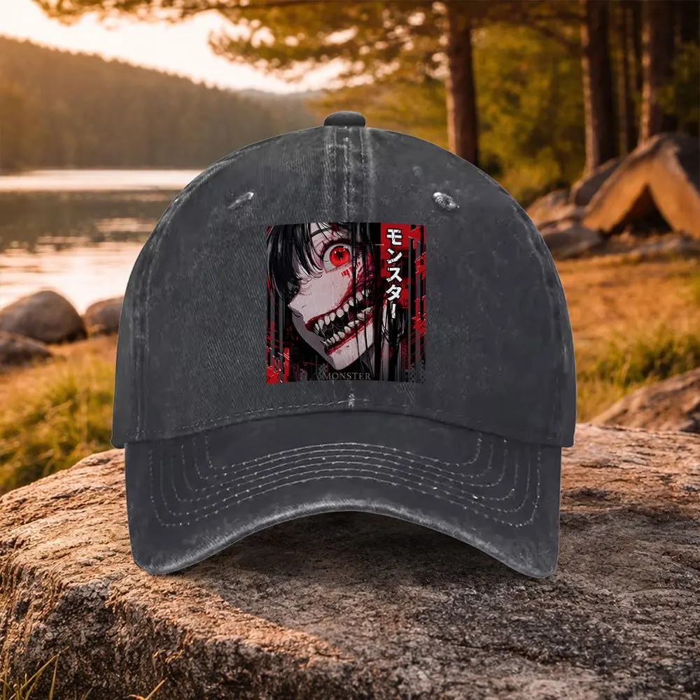 Anime Monster Print Washed Duckbill Baseball Cap - Lightweight Suitable for Golf, Casual Wear & Outdoor, Unisex Machine-Washable