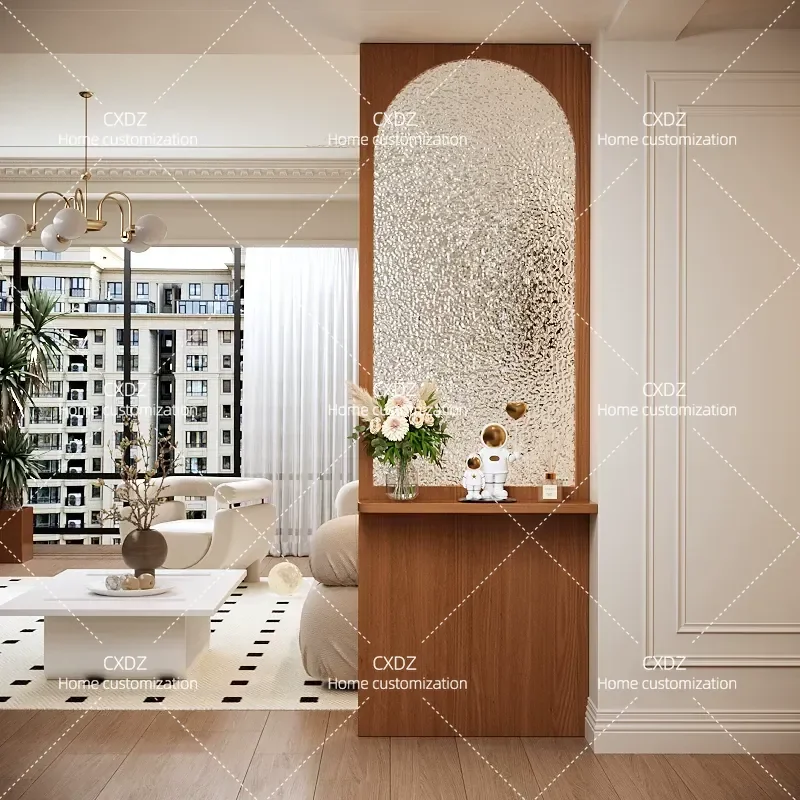 Modern Cream Style Retro Entrance Front Door Living Room Changhong Glass Screen Chinese Walnut Solid Wood Porch