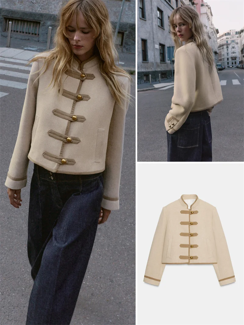 

Faionable High Collar Long Sve Padded oulder Rope Bule Jaet Women's Autumn New Arrival Casual Sle Outerwear